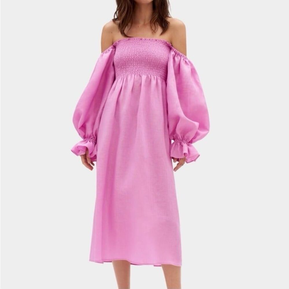 Sleeper Atlanta Linen Midi Dress in Pink Size Medium